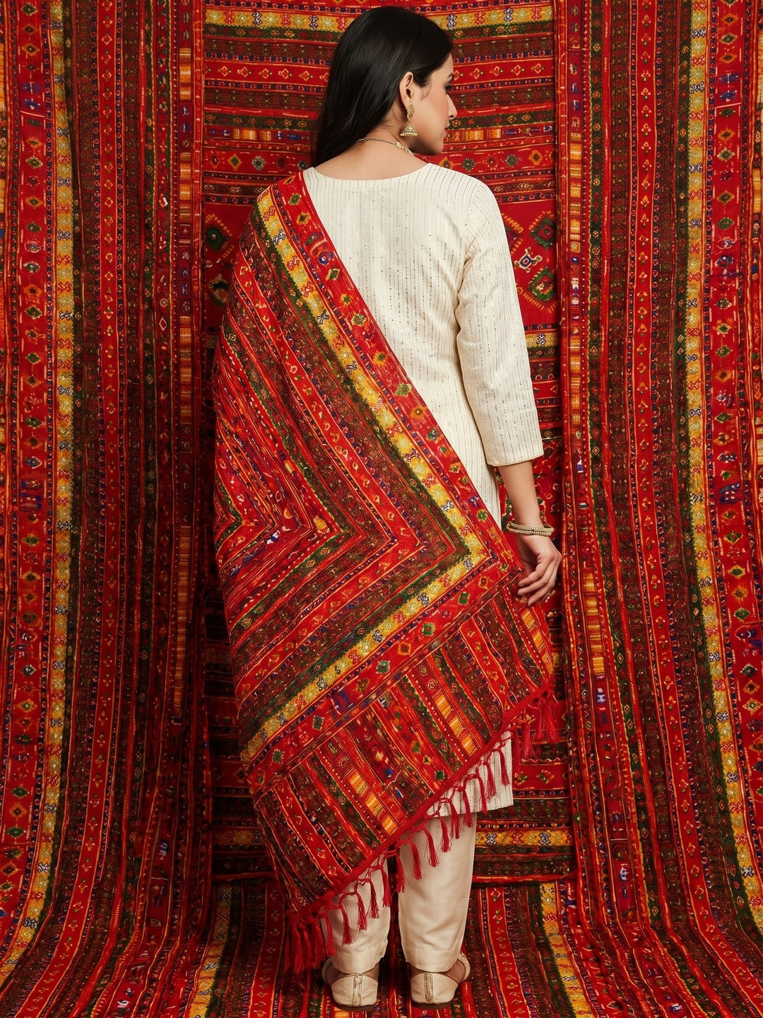 Offwhite Sequins Embroidered Chanderi Dress Material - Image 3