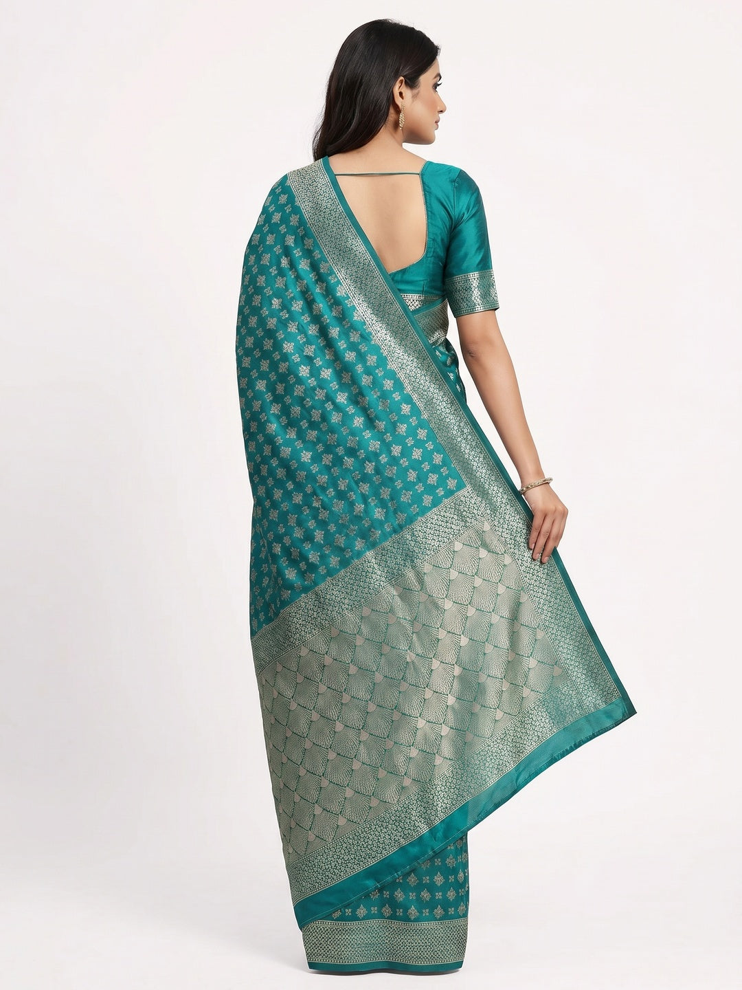Rama Green Woven Banarasi Silk Saree - Image 2