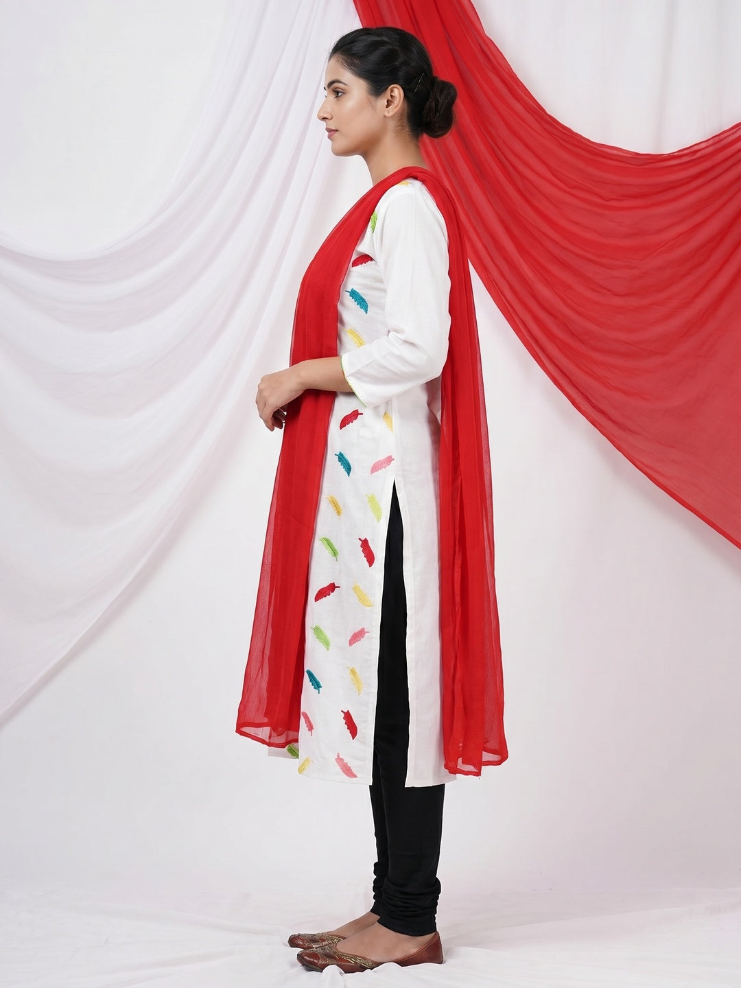 Dual Top White And Black Embroidered Cotton Blend Dress Material - Image 2