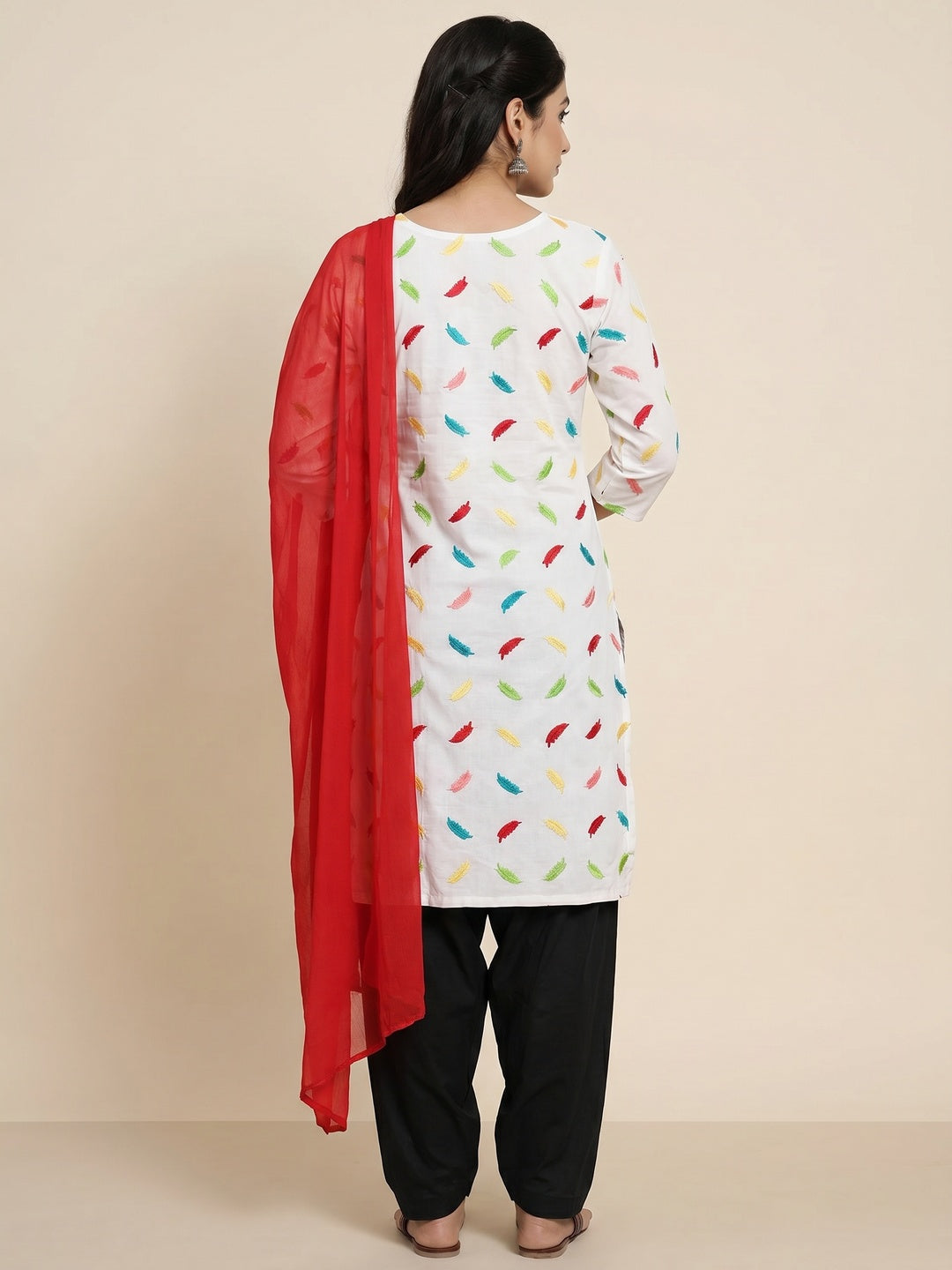 Dual Top White And Black Embroidered Cotton Blend Dress Material - Image 3