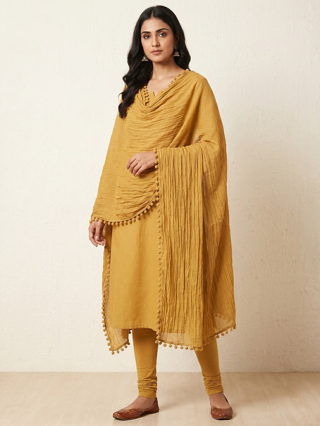 Mustard Solid Pure Cotton Dupatta - Image 1