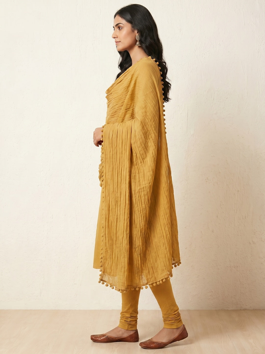 Mustard Solid Pure Cotton Dupatta - Image 3