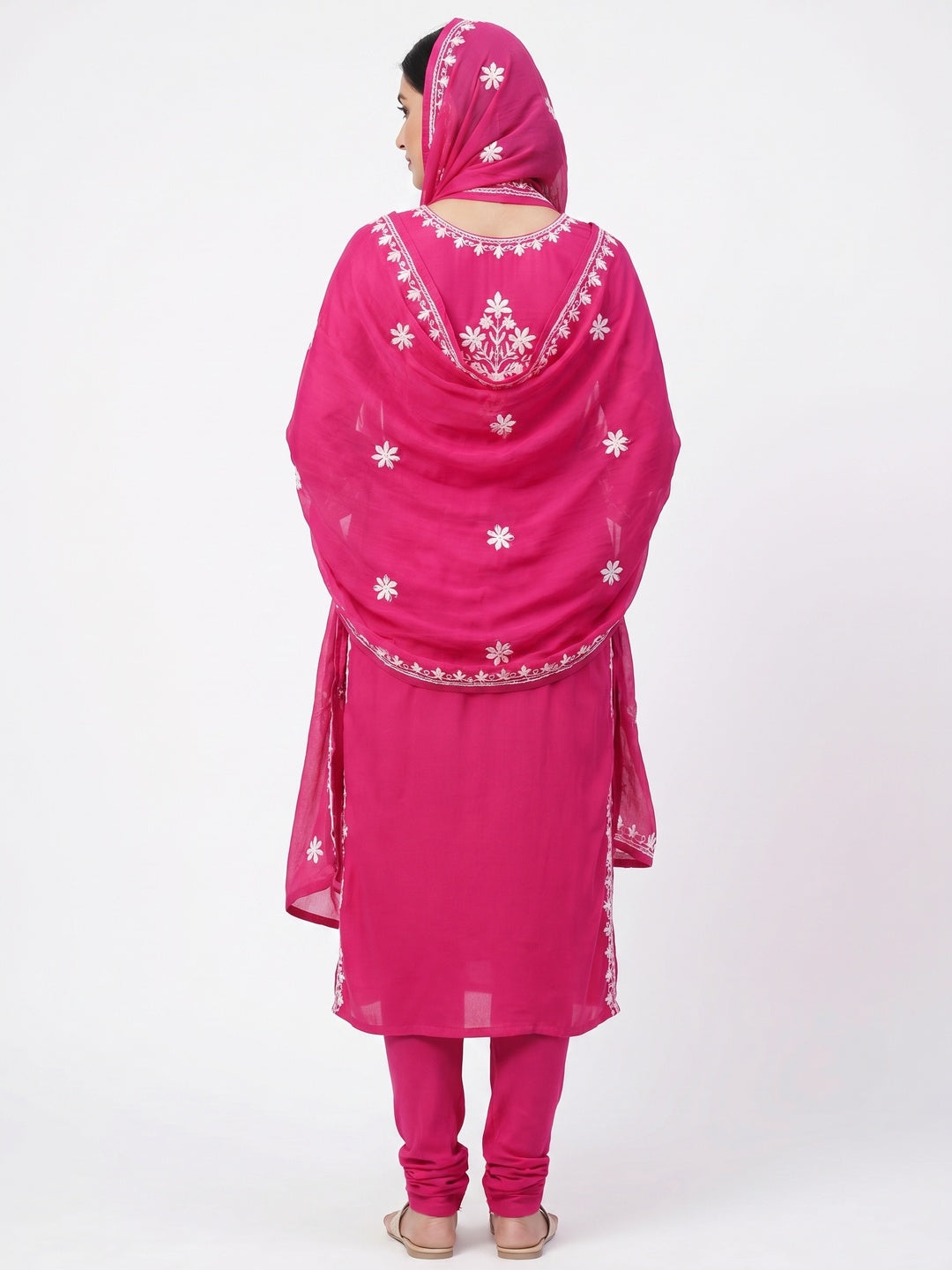 Rani Pink Floral Embroidered Modal Dress Material - Image 3