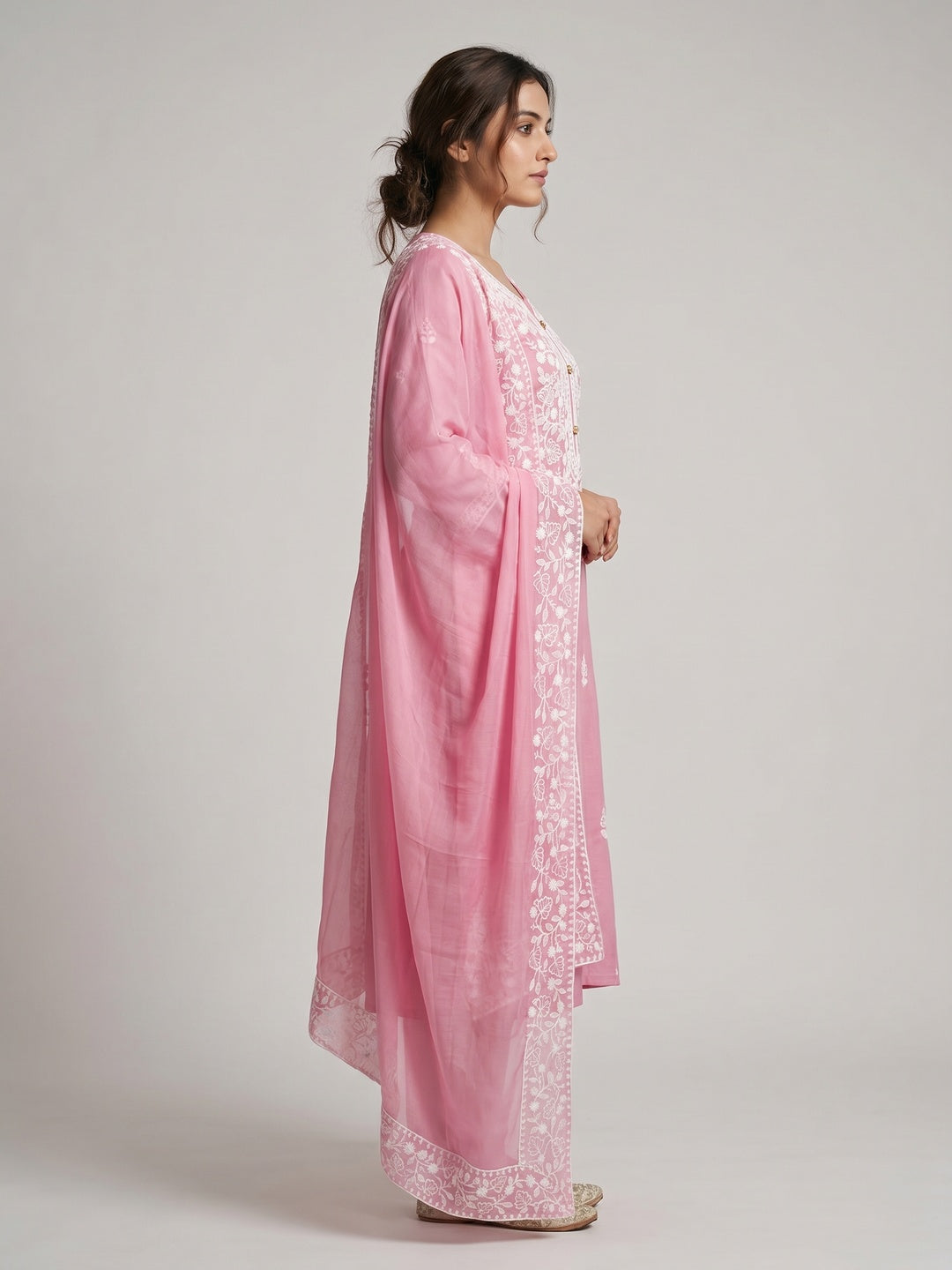 Pink Floral Embroidered Modal Dress Material - Image 2