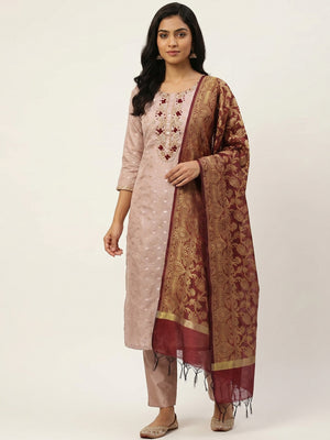 Light Purple Woven Banarasi Silk Dress Material - Image 1