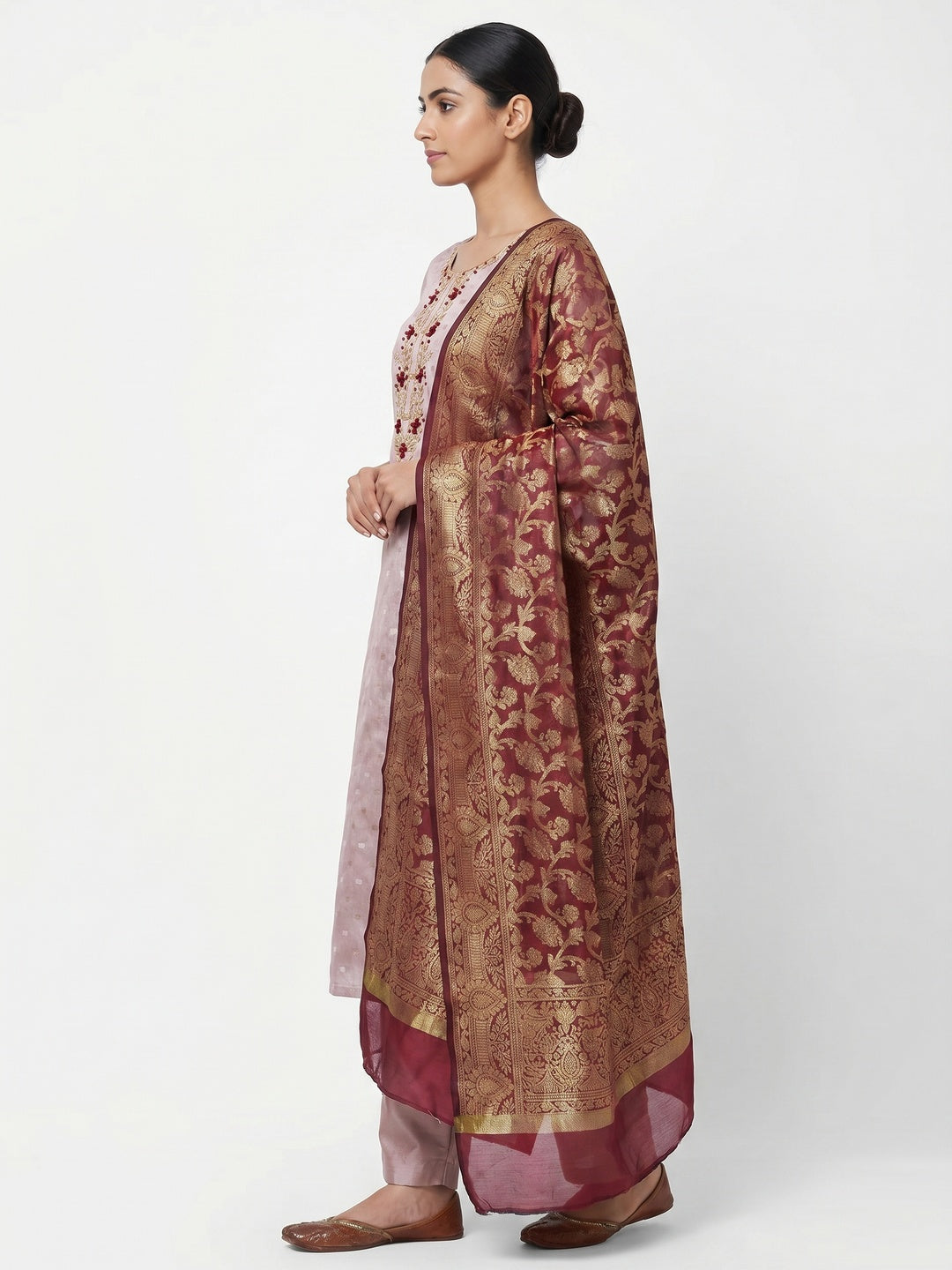 Light Purple Woven Banarasi Silk Dress Material - Image 3