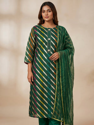Green Woven Organza Dress Material - Image 1