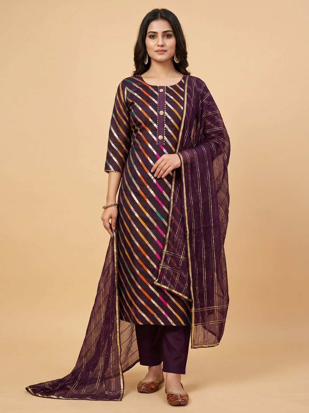 Wine Woven Organza Dress Material - Image 1