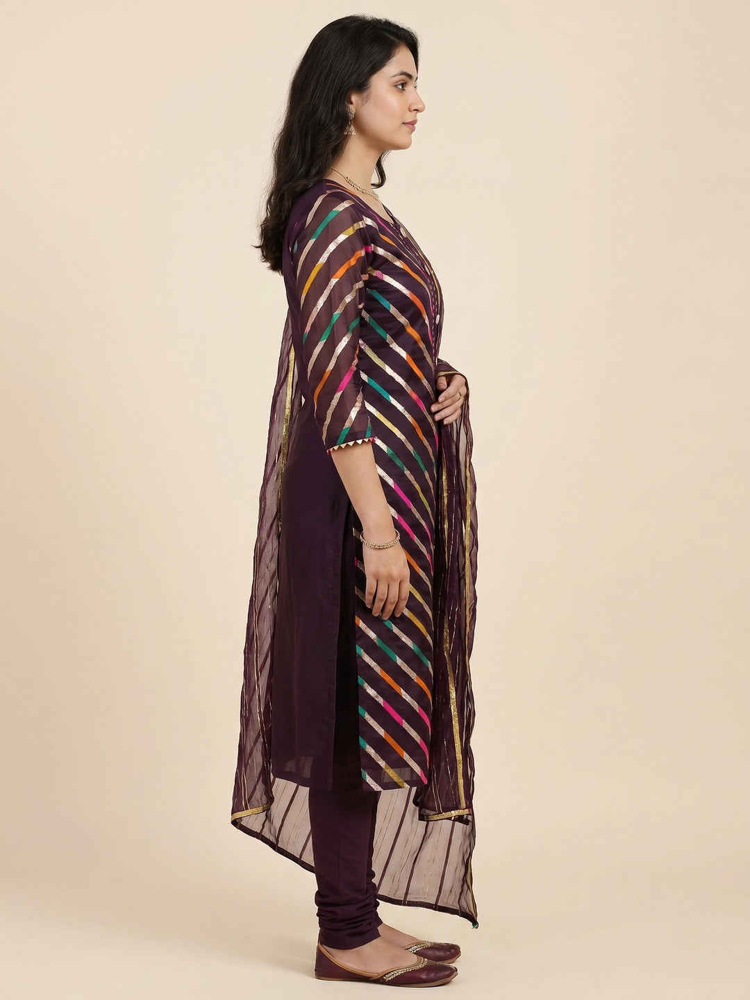 Wine Woven Organza Dress Material - Image 2
