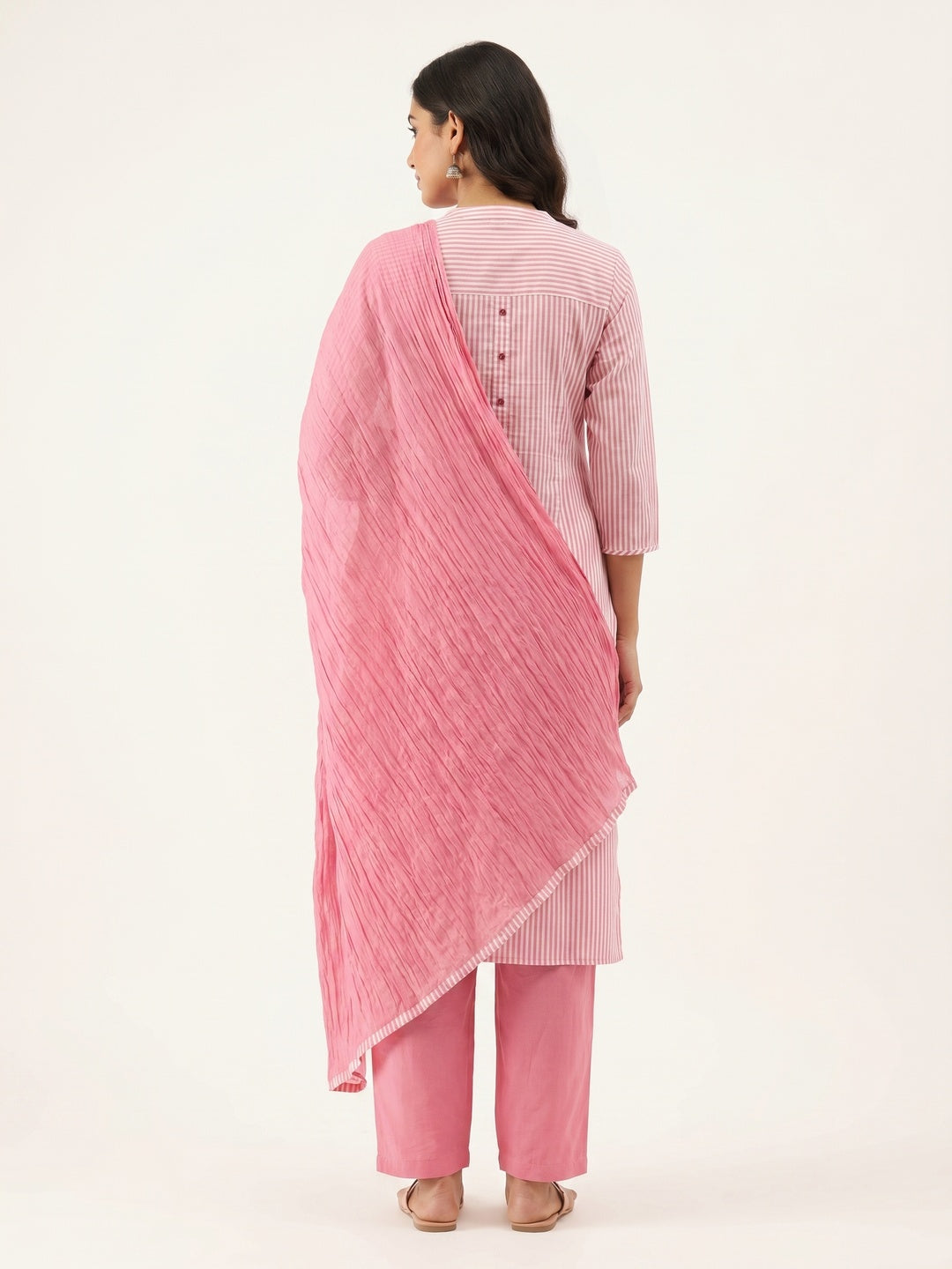 Pink Striped Printed Cotton Blend Dress Material - Image 2
