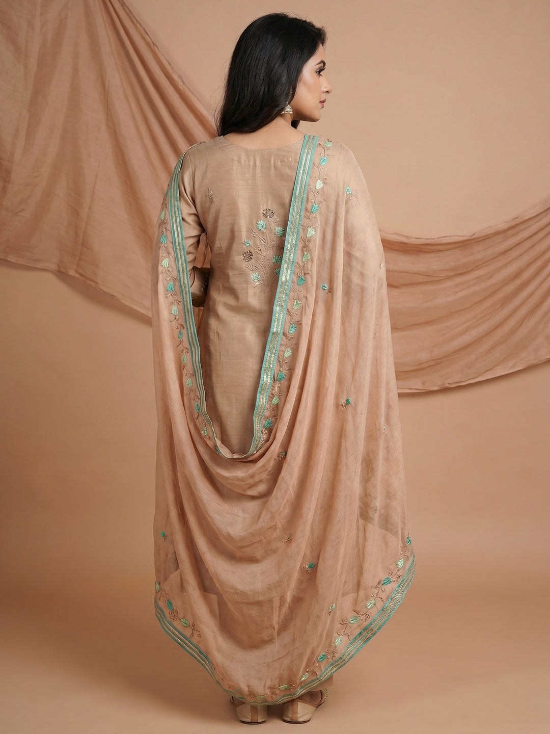Chikoo Floral Embroidered Modal Dress Material - Image 3