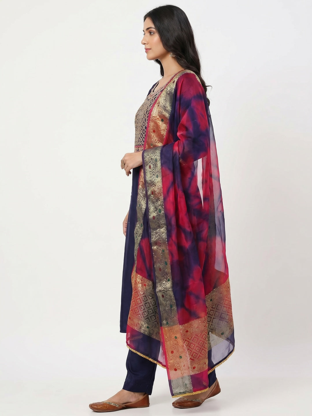 Navy Blue Embroidered Modal Dress Material - Image 3