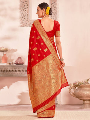 Red Woven Art Silk Saree - Image 1