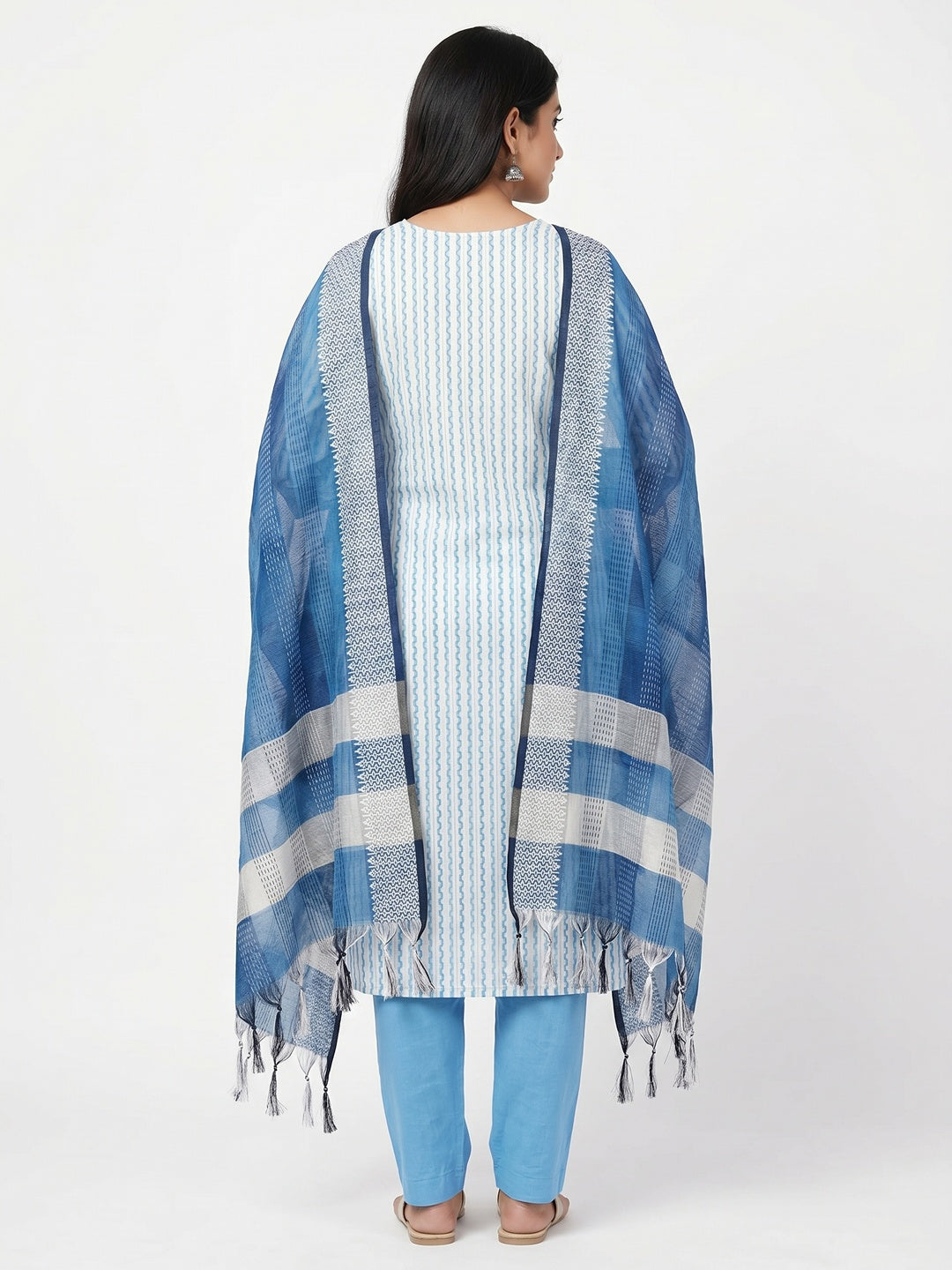 Firozi Striped Printed With Woven Cotton Blend Dress Material - Image 2