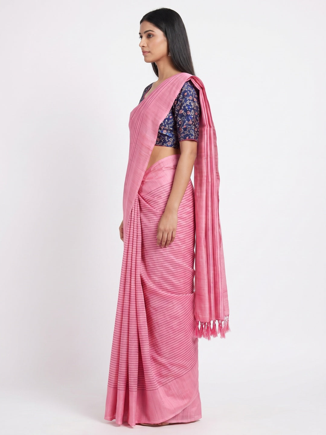 Pink Striped Pattern Manipuri Silk Saree - Image 3