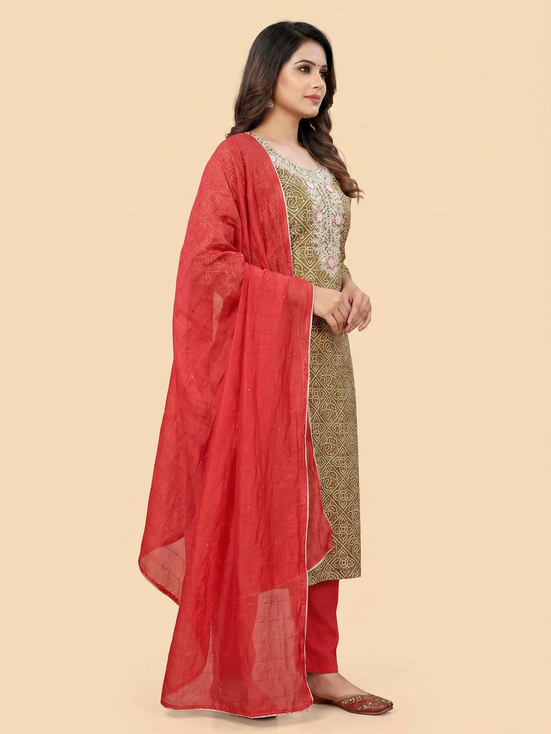 Mehendi Green Printed Cotton Blend Dress Material - Image 3