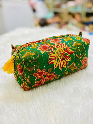 TMN - Women Green Printed With Embroidered Vegan Leather Cosmetic Pouch - Image 1