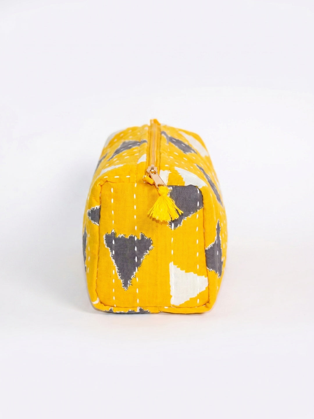 TMN - Women Yellow Printed With Embroidered Vegan Leather Cosmetic Pouch - Image 3