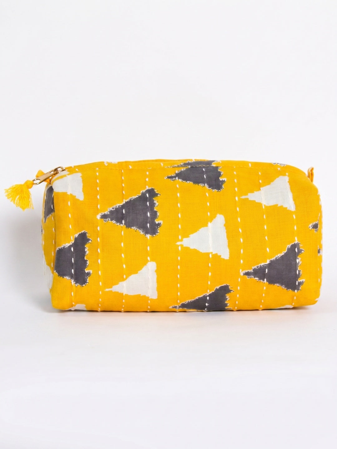 TMN - Women Yellow Printed With Embroidered Vegan Leather Cosmetic Pouch - Image 2