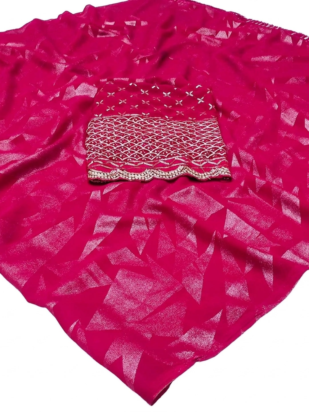 Pink Foil Printed Georgette Saree - Image 2