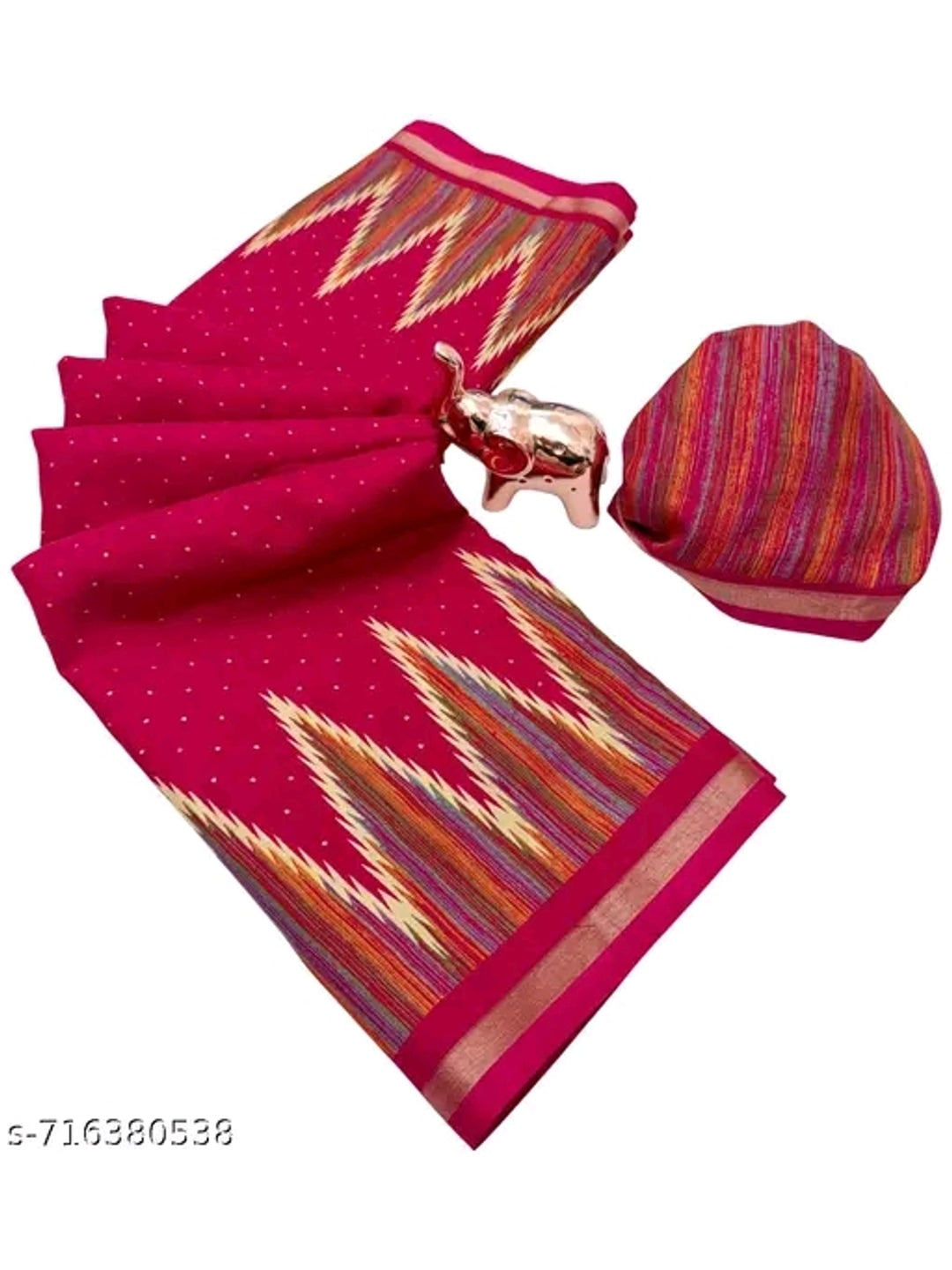 Peachmode Magenta Mulmul Cotton Saree with geometric print - Image 2