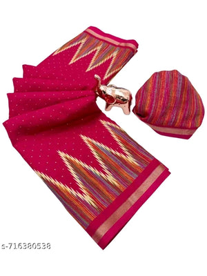 Peachmode Magenta Mulmul Cotton Saree with geometric print - Image 2
