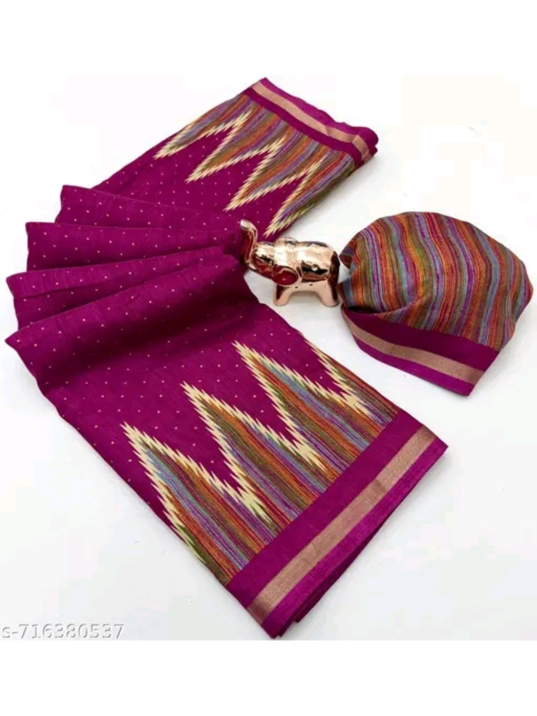 Peachmode Magenta Mulmul Cotton Saree with geometric print - Image 4