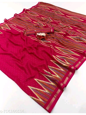Peachmode Pink Mulmul Cotton Saree with geometric print - Image 2