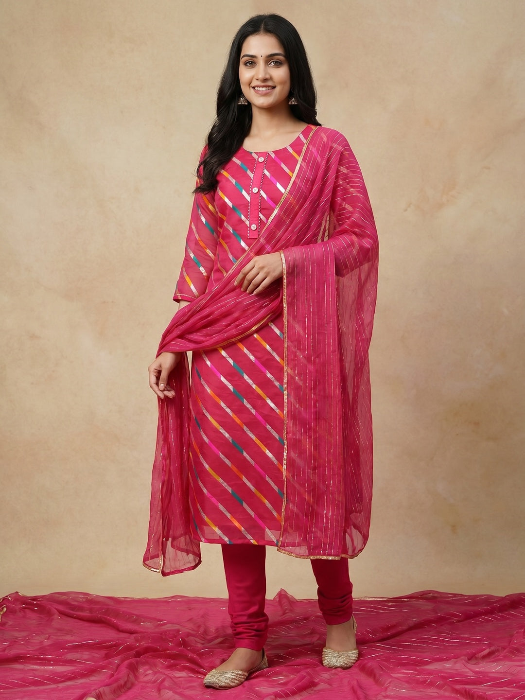 Pink Woven Organza Dress Material - Image 1