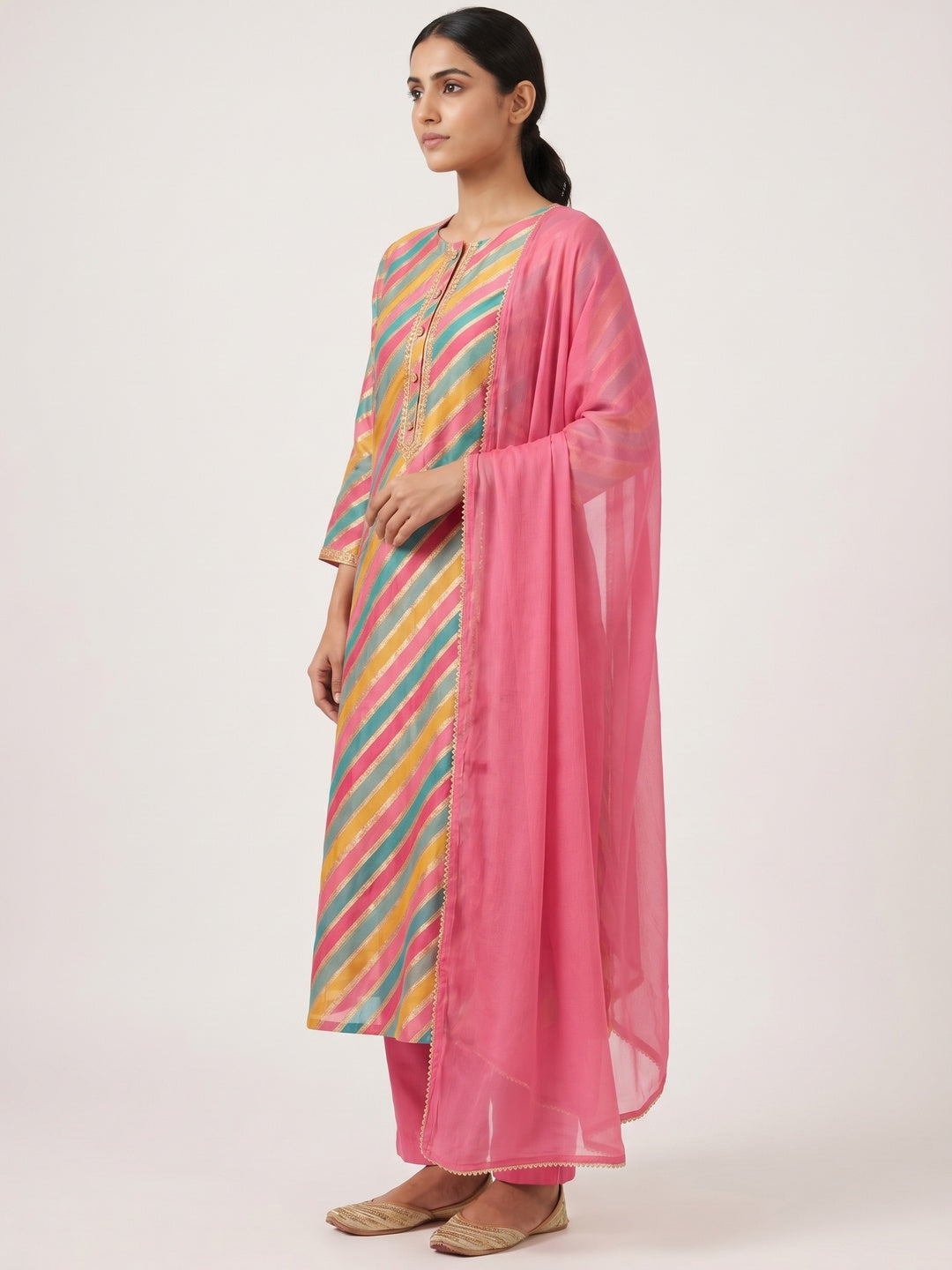 Pink Woven Organza Dress Material - Image 2