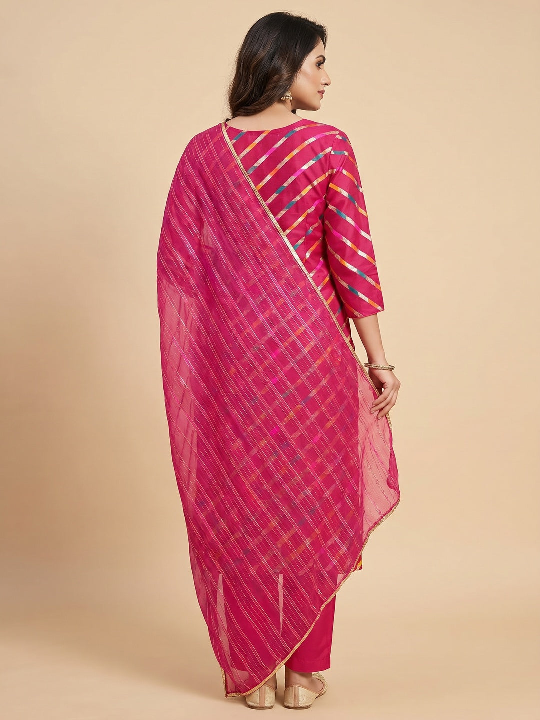 Pink Woven Organza Dress Material - Image 3