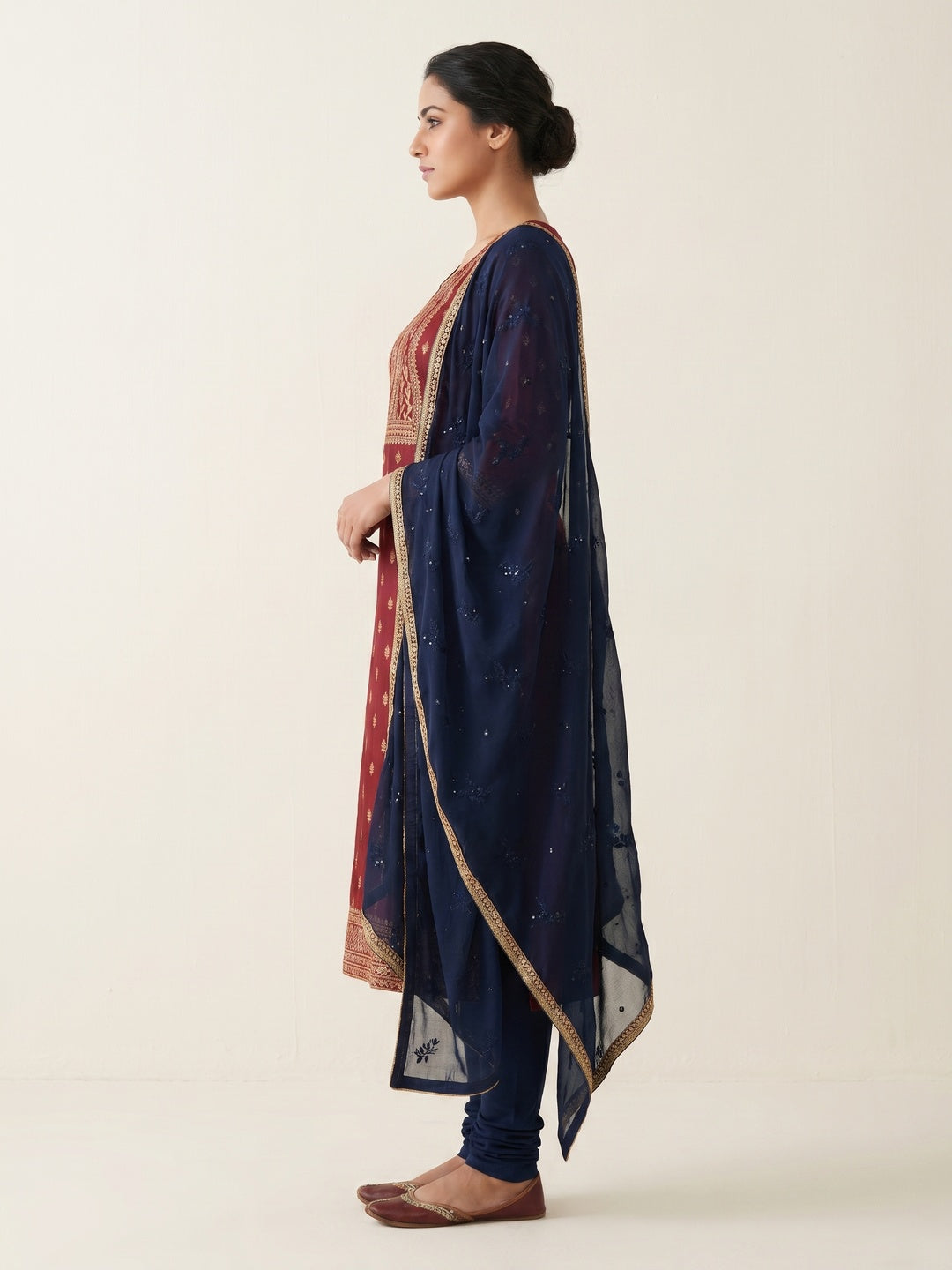 Maroon Woven With Embroidered Modal Dress Material - Image 3
