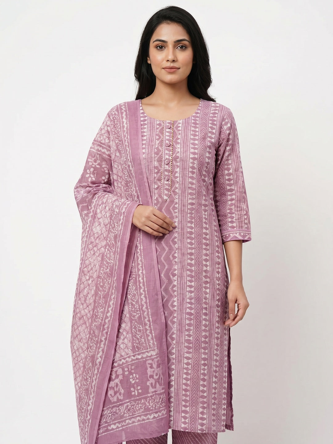 Purple Printed Pure Cotton Dress Material - Image 1