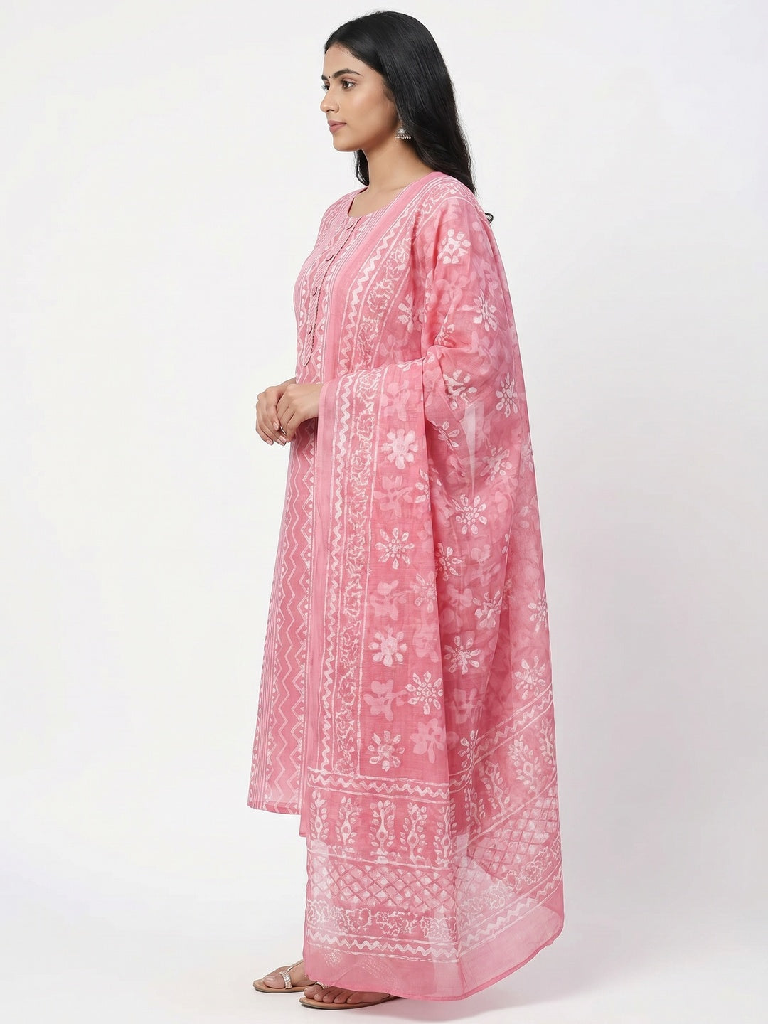 Pink Printed Pure Cotton Dress Material - Image 4