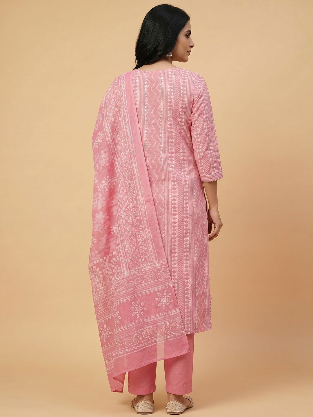 Pink Printed Pure Cotton Dress Material - Image 3