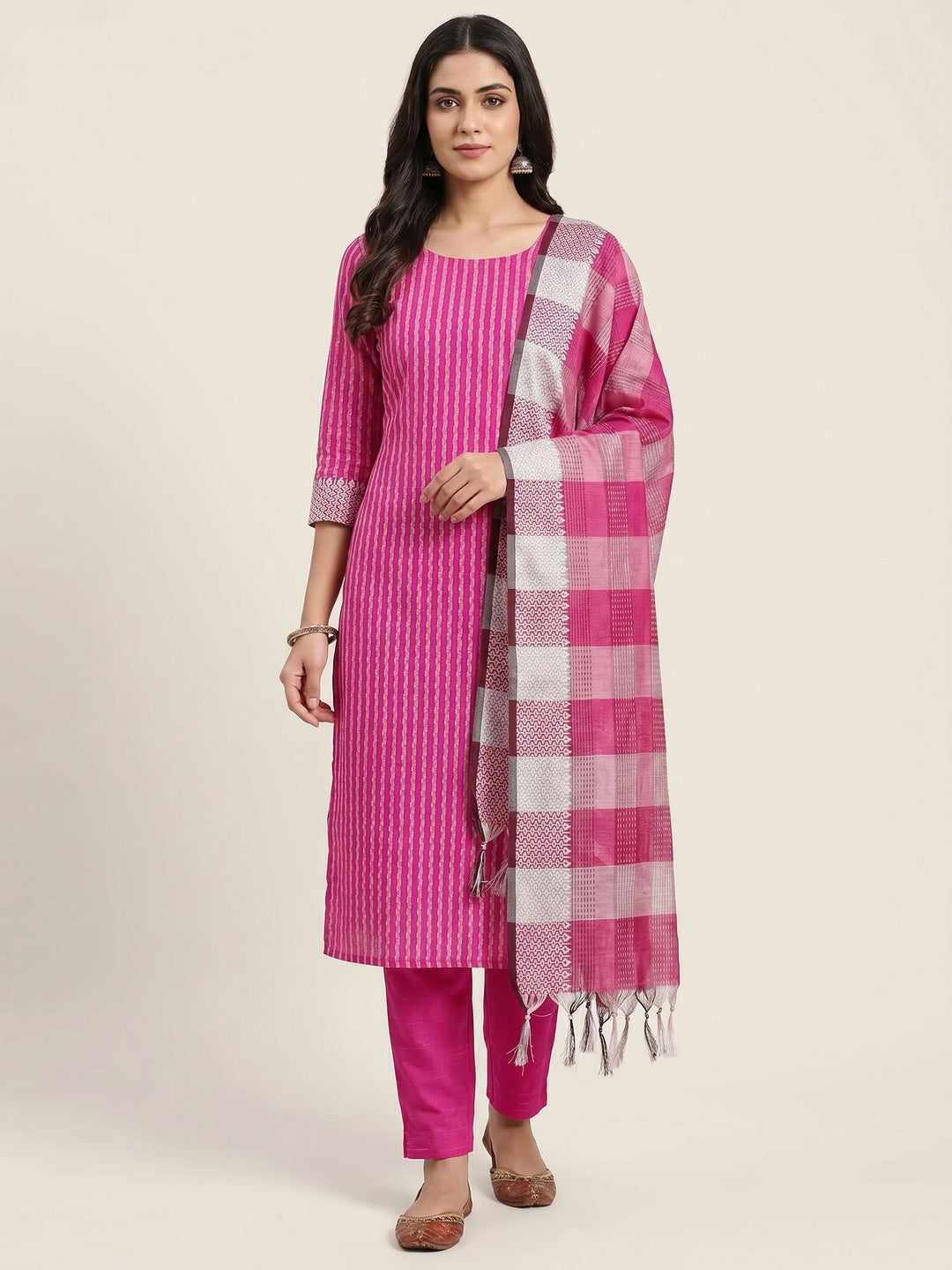 Rani Pink Woven Cotton Blend Dress Material - Image 1