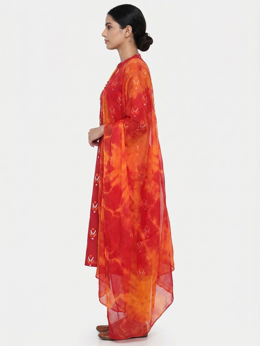 Red Ikkat Printed Cotton Blend Dress Material - Image 2