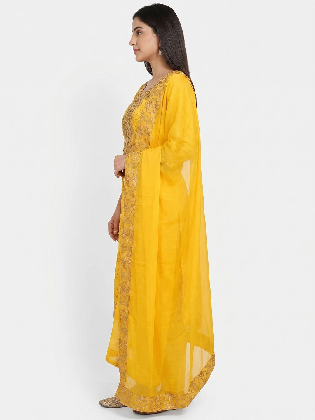 Yellow Handwork Embroidered Modal Dress Material - Image 2