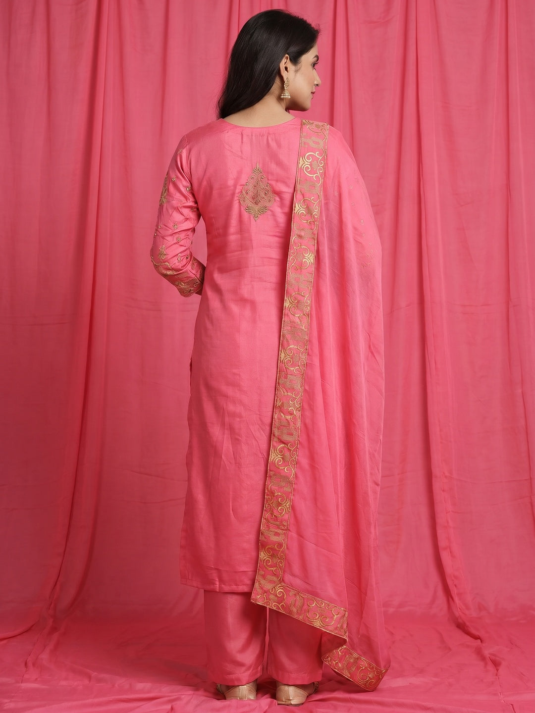 Pink Handwork Embroidered Modal Dress Material - Image 3