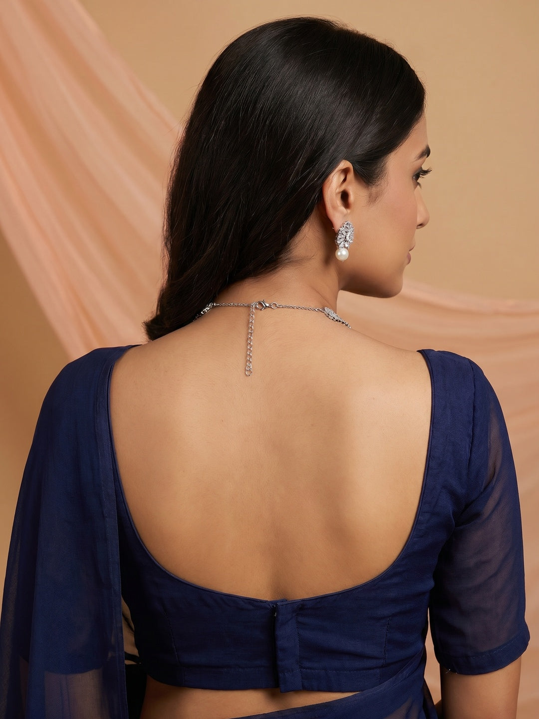 Silver Colored American Diamond Premium Alloy Necklace set - Image 2