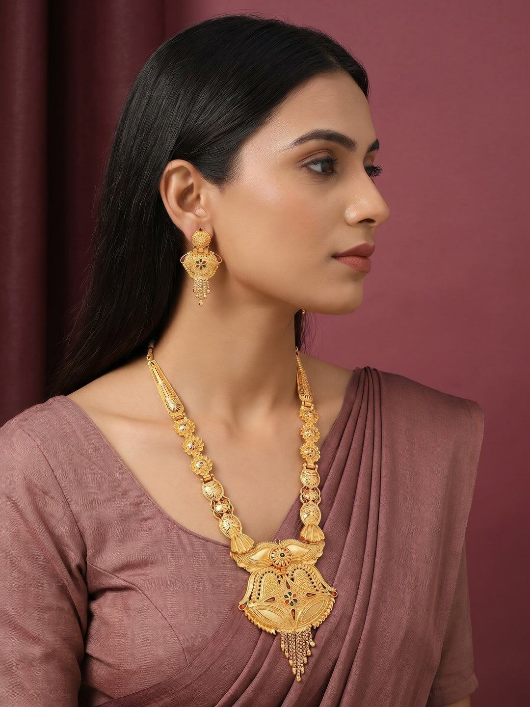 Gold Plated Alloy Long Necklace Set - Image 1