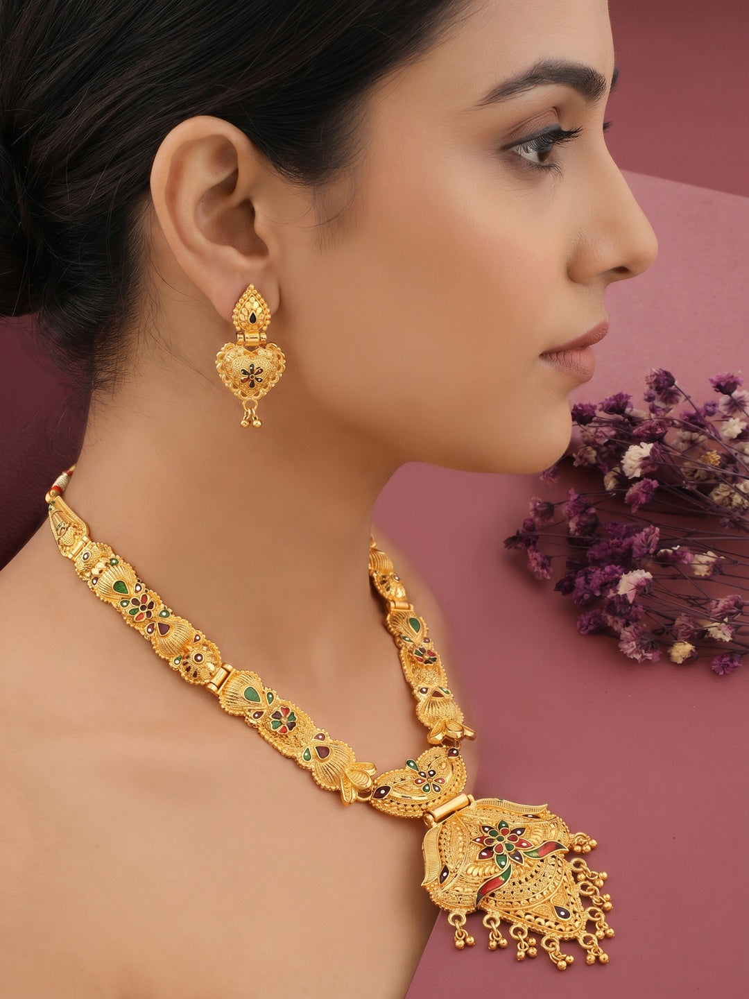 Gold Plated Alloy Long Necklace Set - Image 1