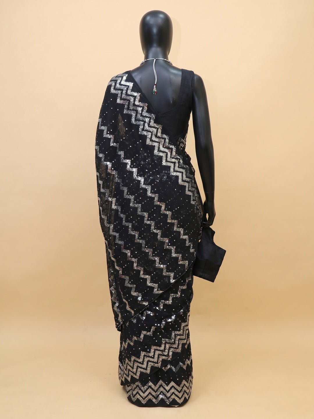 Black Sequins Embroidered Georgette Saree - Image 2