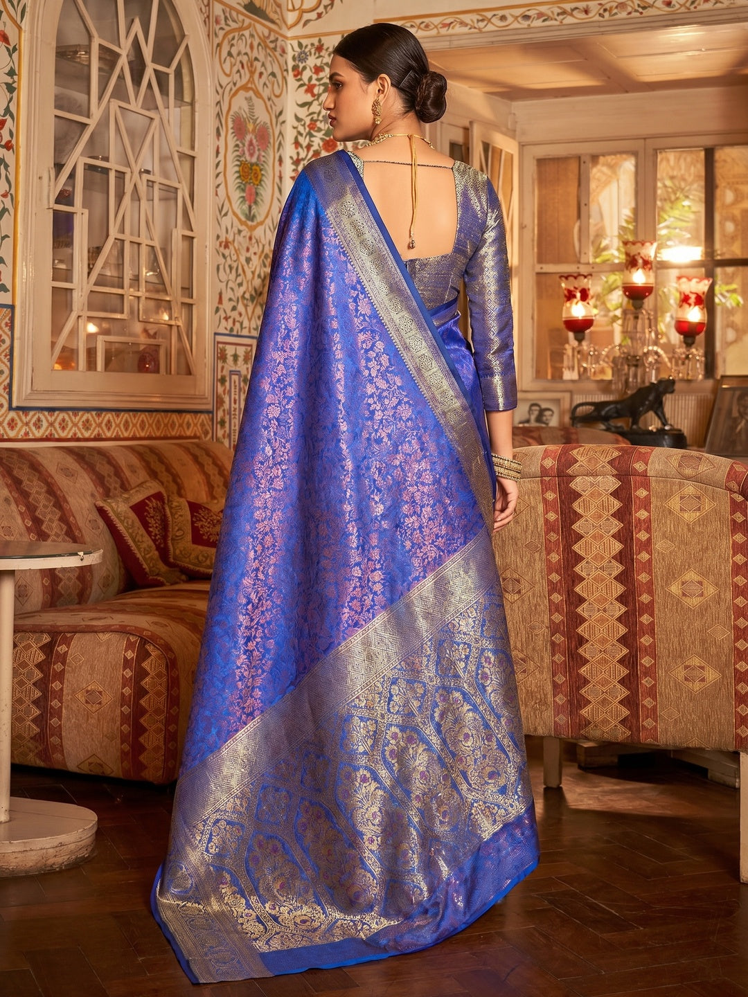 Royal Blue Woven Kanjivaran Silk Saree - Image 1