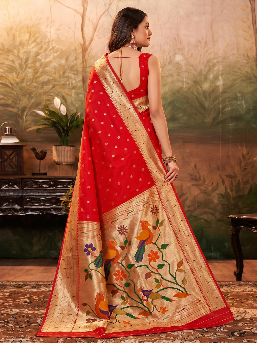 Red Woven Paithani Pure Silk Saree - Image 1