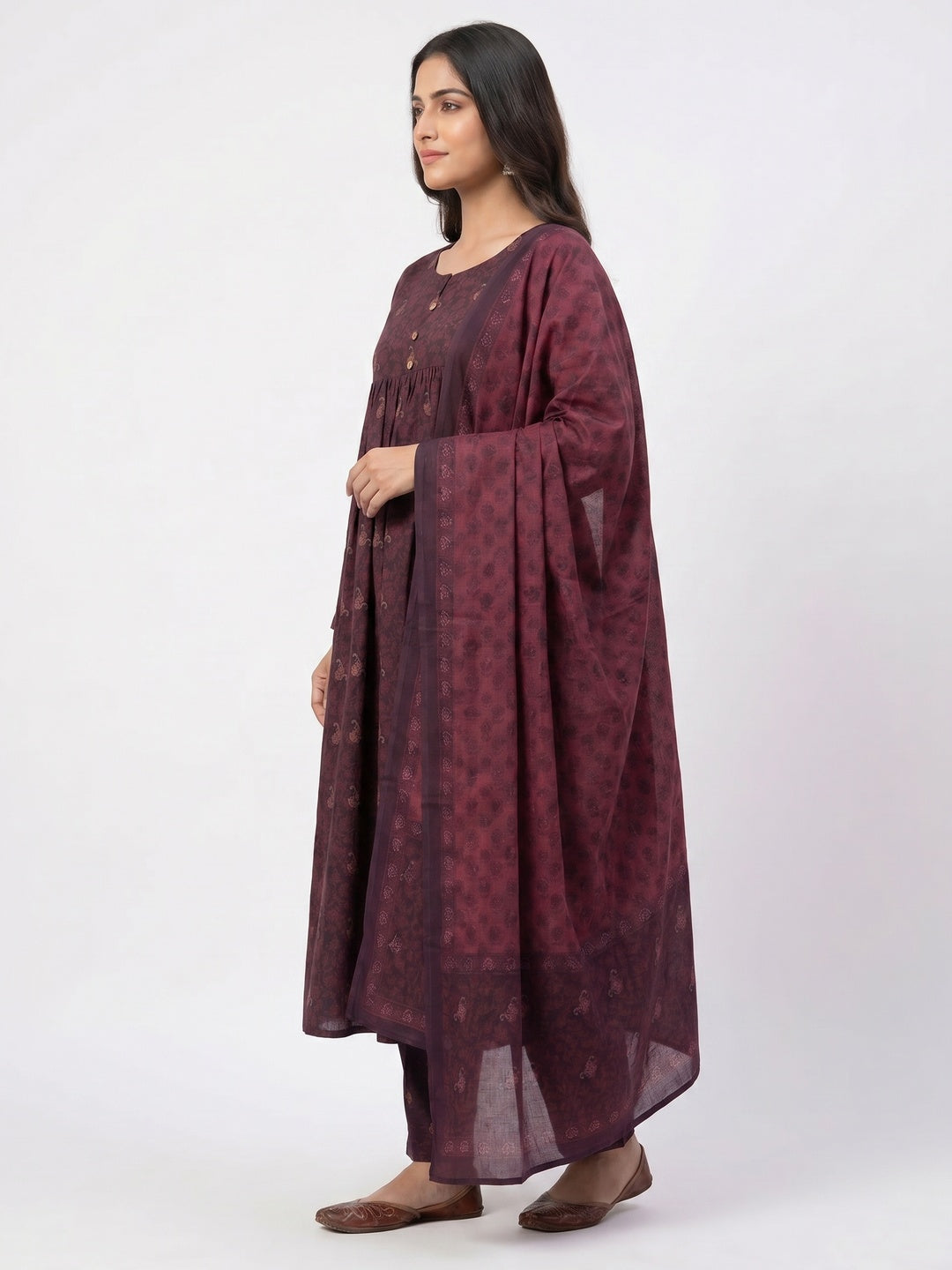 Wine Floral Printed Salwar Suit set - Image 3