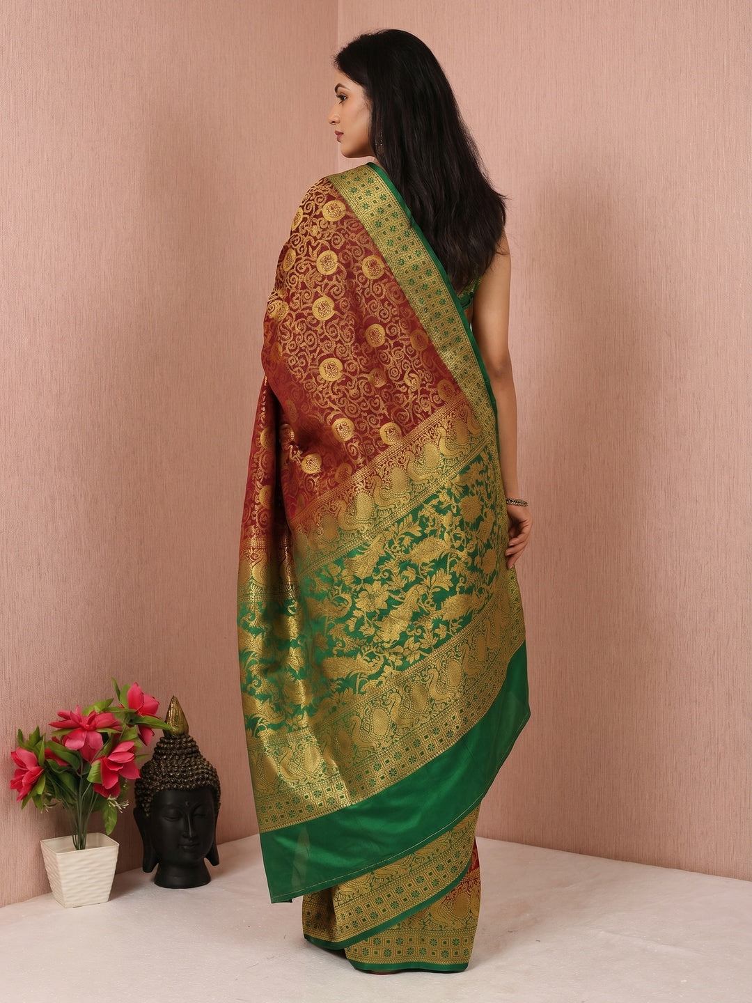 Maroon Woven Banarasi Silk Saree - Image 3