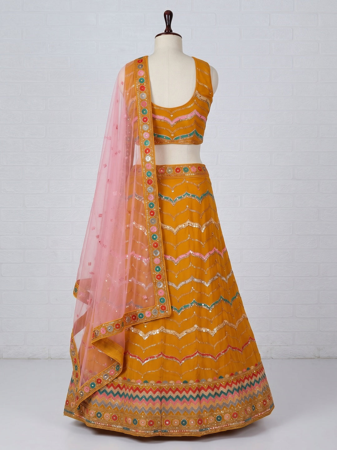 Mustard Sequins Embroidered Georgette Lehenga Choli - Image 2