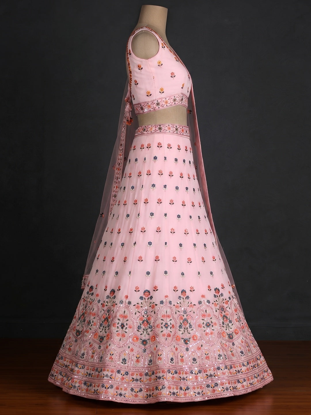 Baby Pink Sequins Embroidered Georgette Lehenga Choli - Image 2