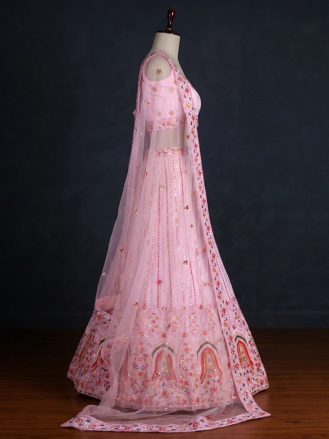Pink Sequins Embroidered Georgette Lehenga Choli - Image 2